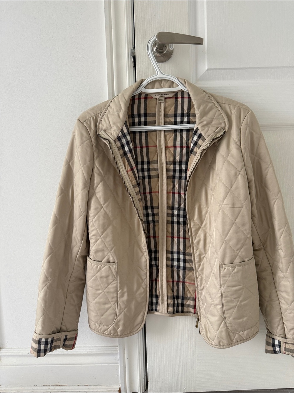 Burberry Tan Quilted Bomber Jacket with Signature Check Lining